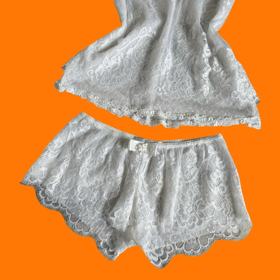 Conjunto Lencería Años 90 00 Vintage Blanco Floral Encaje Y2k XS Claire Pettibone Nuevo Con Etiquetas Foto 4 de 4