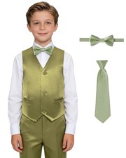 Boys Satin Vest Shiny Kids Dress Vests and Tie Set Wedding Prom Ring 4 Green