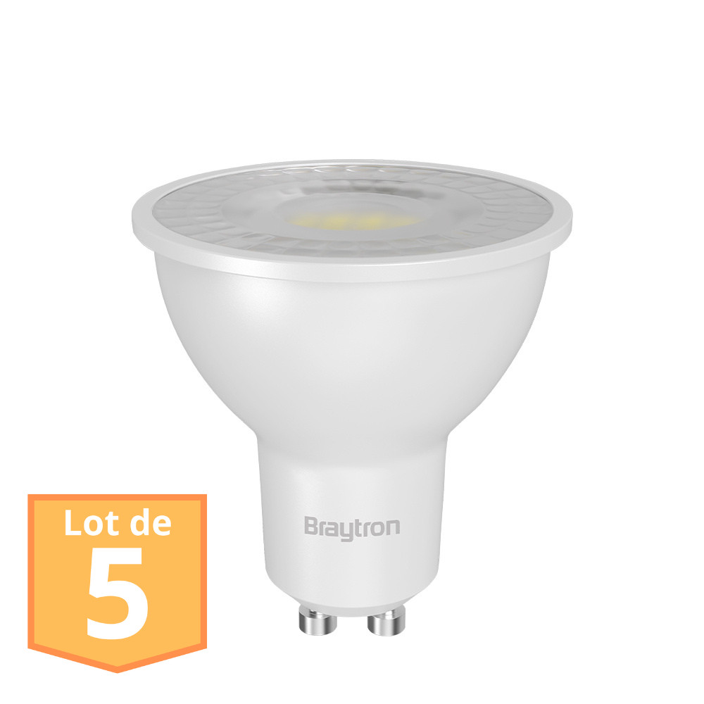 Ampoules LED GU10 6.5W Braytron lot de 5 dotées d'un flux de 630 lumens