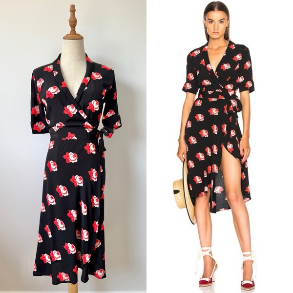 Ganni Wrap Dress Size 36 8 Harley Crepe Black Red Floral