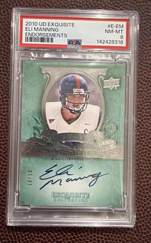 2010 UD EXQUISITE ENDORSEMENTS ELI MANNING ON CARD AUTO SSP /10 10/10 PSA 8