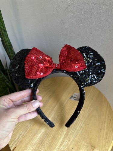 Authentic Disney Parks Minnie Mouse Ears Headband Classic Red Bow Black Sequin - Picture 6 of 6