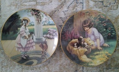2 Hamilton Collection Plates 1988 MM Grimball Fond Memories Basket Full Lap Full