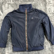 Mayoral Jacket Kids 7 Navy Blue Reversible Pinstripe Bomber Windbreaker