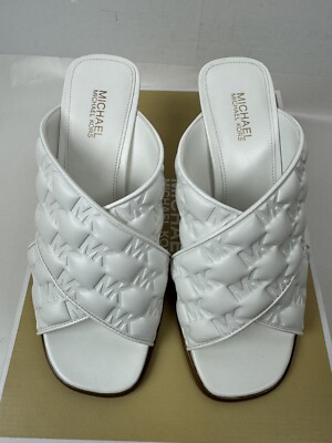 Michael Kors Gideon Mule Slide Optic White Logo Sandals Size:5M | eBay