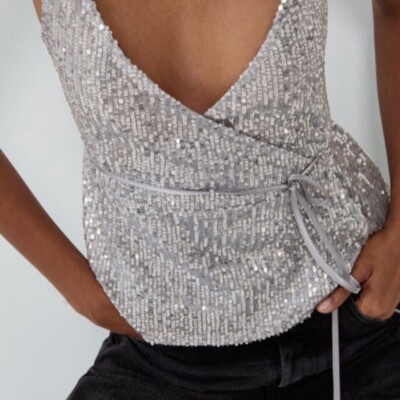 zara sequin top silver