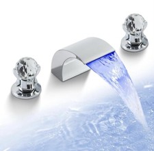 8 Widespread LED Bathroom Faucet for sink 3 hole Waterfall Mixer Brushed Nickel