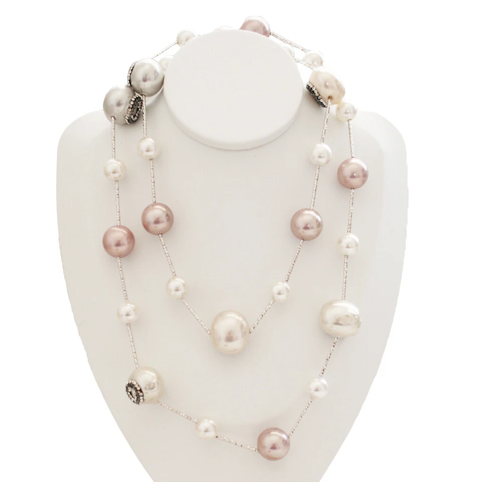 Sea Shell Pearl Necklace Crystal Pendant Statement Party Women Lady Jewelry Gift - Image 3 of 4
