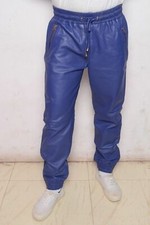 Jogger Blue Men's Genuine Lambskin Pant Handmade Leather Trousers Biker Casual