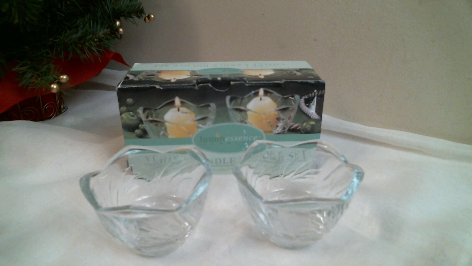 VOTIVE CANDLE HOLDER SETS 2 CLEAR CUPS IN BOX LUMINESSENCE CANDLES