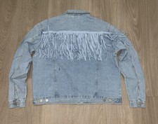 Nwot Pink Lily Light Blue Denim Jacket With Fringe - Women’s Large