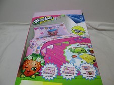 New Shopkins Twin Sheet Set Cupcake, Heart, Stars Pink, Blue, Green, White