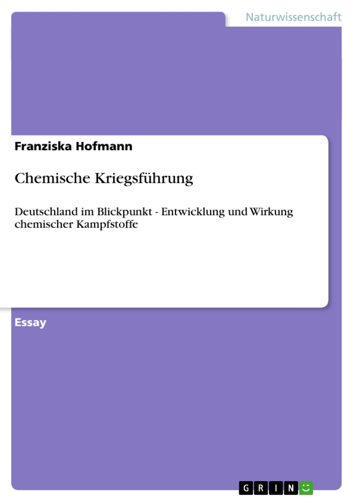 Thumbnail - Chemische Kriegsführung | Franziska Hofmann | Taschenbuch | Booklet |