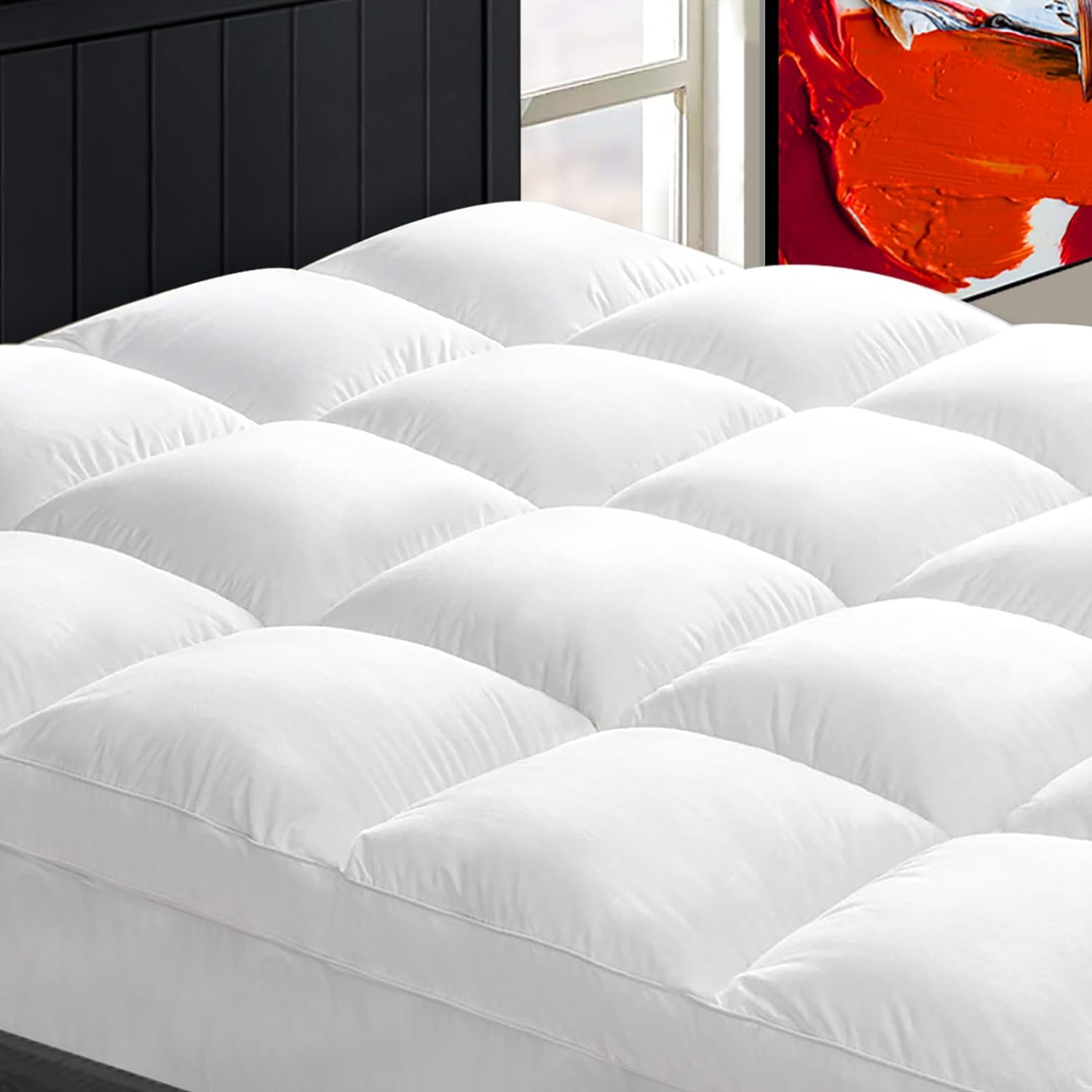 King Size Plush Mattress Topper for Back Pain Relief, Extra Thick Pillow Top Pad-image