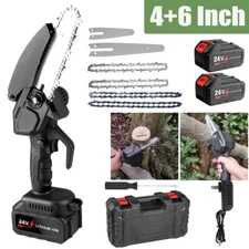 4" 6" Mini Chainsaw Electric Wood Cutter Cordless Chain Saw +2 Batteries 4 Chain