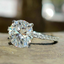 3 Ct Round Cut VVS1 Moissanite Solitaire Engagement Ring 14K White Gold Plated