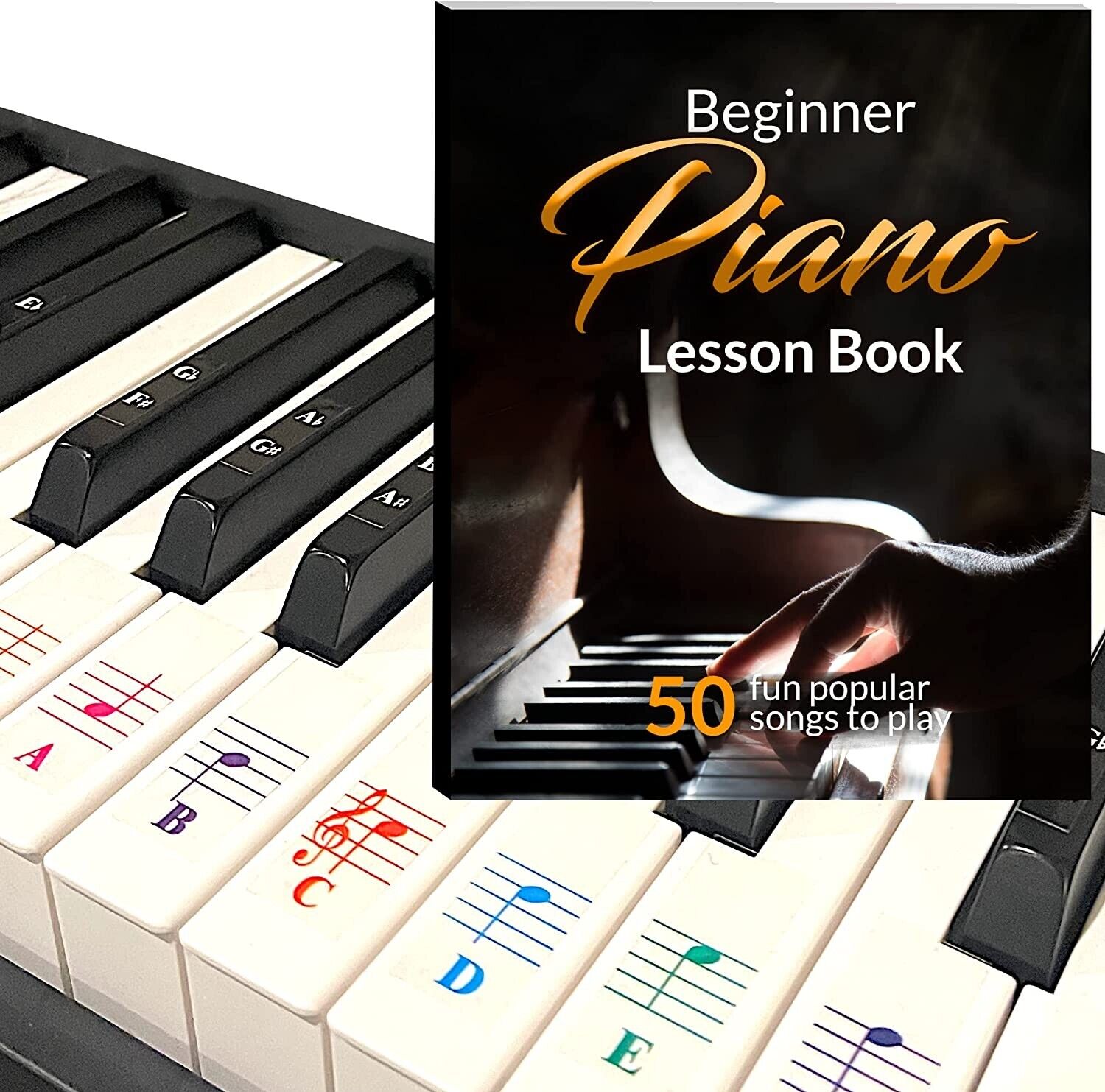 Color Piano and Keyboard Stickers and Color Note lesson book with 50 songs