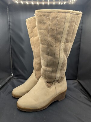 Vtg BAMA Tall Suede Leather Boots Sheepskin Shearling Lined UK 4.5 US 6.5 -7