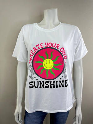 Lindsay Moda Italy weiß kurzarm Motto Shirt pink bunt SUNSHINE 36 38 40 42