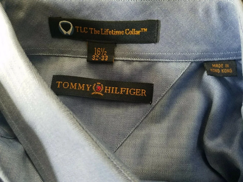 Camisa de vestir Tommy Hilfiger para hombre 100 % algodón lisa azul cielo 16,5 32-33 L $49,50 Foto 3 de 4
