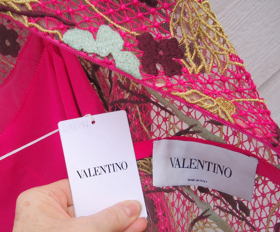 NUOVO Abito Valentino $4980 6 Loto Guipure Pizzo Fuschia Oro Multi Floreale