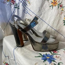 70s Vintage Silver Strappy Platform Disco Indie Heels