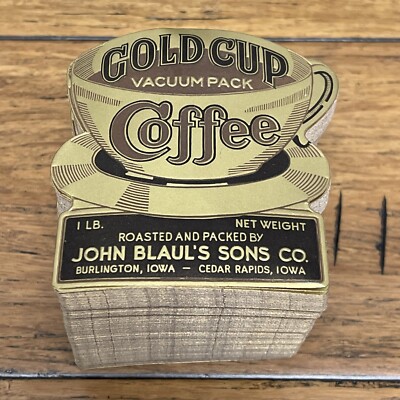 1920's - 1930's Antique Gold Cup Coffee Label John Blaul s Sons Co Cedar Iowa JD