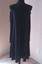 CATHERINE SIZE MEDIUM BLUE DRESS WITH COLD SHOULDER AND EMBELLISHED SLEEVES