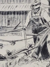 Vintage 1983 LTD EDITION Signed By Artist Lou Floy Watts Milligan Papa Plowing 