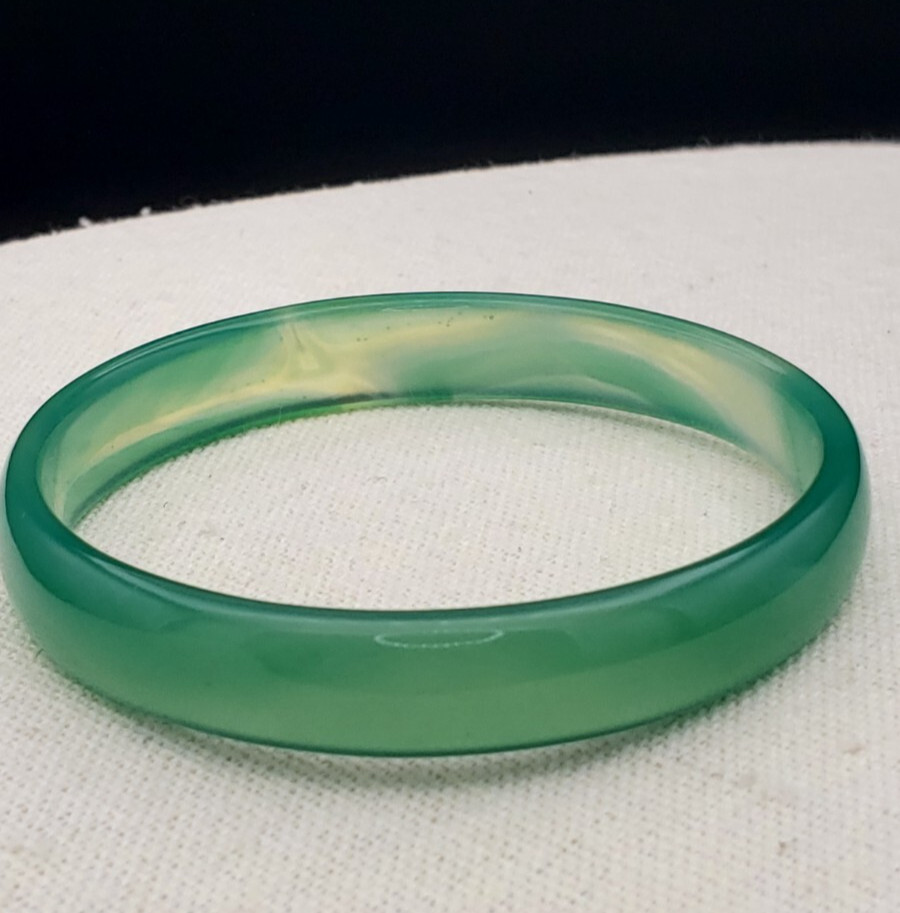 Vintage Green Translucent Agate Bangle Bracelet  … - image 5