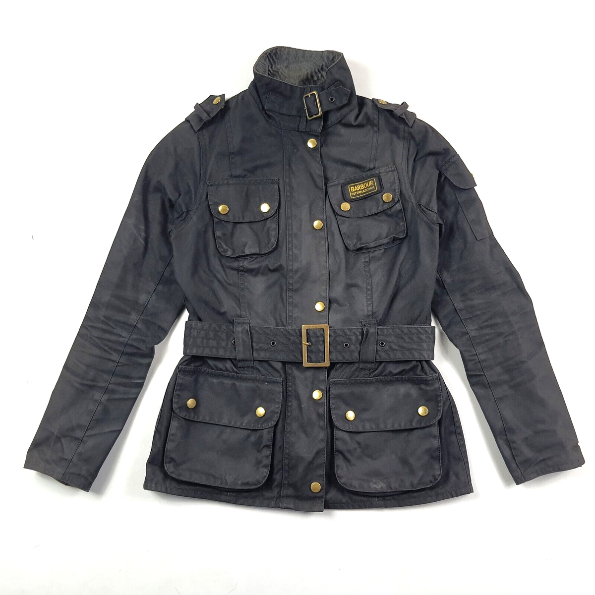 Women's Barbour June International Waxed Black Belted Jacket Women's Barbour June International Waxed Black Belted Jacket