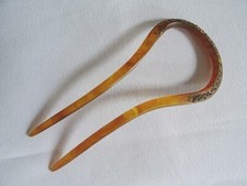 Antique Hair Comb Edwardian Faux Amber Celluloid Ladies Slide Rhinestones  c1910