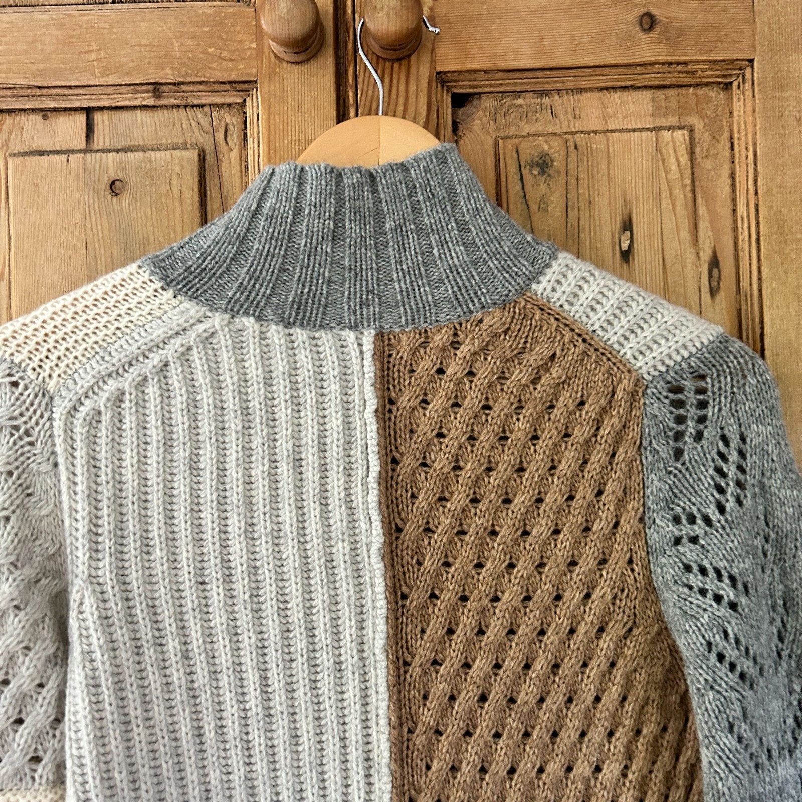 Sundance Patchwork Knit Duster Sweater Neutral Gr… - image 7