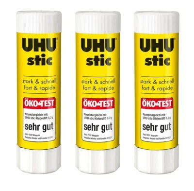3 x UHU stic Klebestift Klebetube 40g Stiftform auswaschbar lösemittelfrei