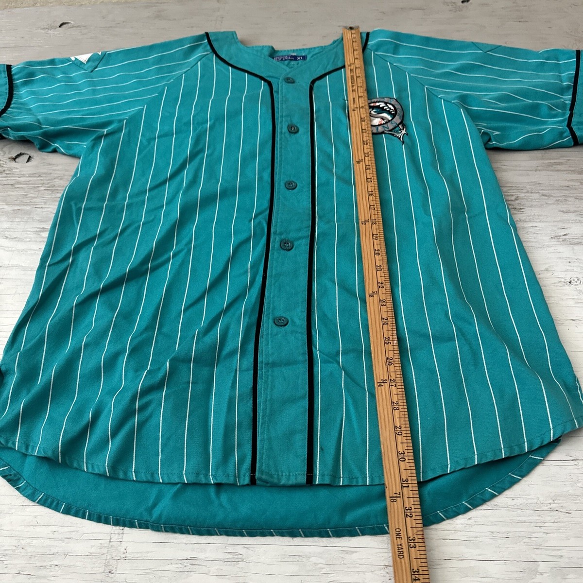 Vintage 90s MLB Florida Marlins Starter Pinstripe Teal Full Button 