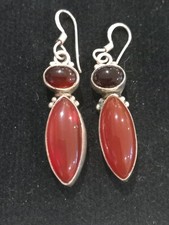 925 Silver Drop Earrings set with Cornelian stones (red)