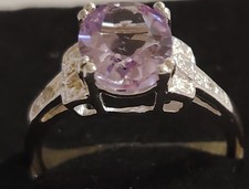 Stunning Signed  Silver 925 Purple Amethyst And Natural Diamond Ring Size P
