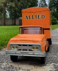 Vintage 1960's Van Lines Metal Moving Box Truck Toy Vehicle Orange & Black