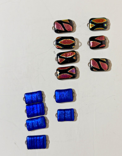 Dichroic Fused Glass Blue multicolor rectangle beads for crafting .75" l