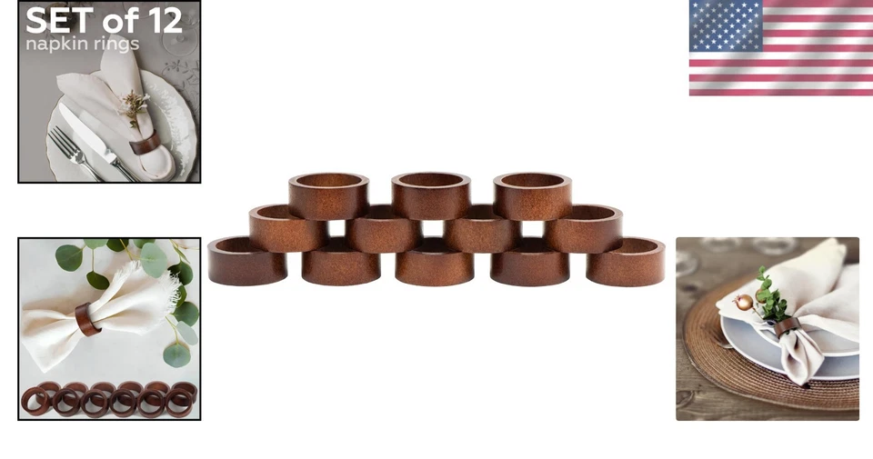 Универсальные деревянные кольца для салфеток упаковка 12 шт. - сложные держатели для всех случаев - Изображение 2 из 4