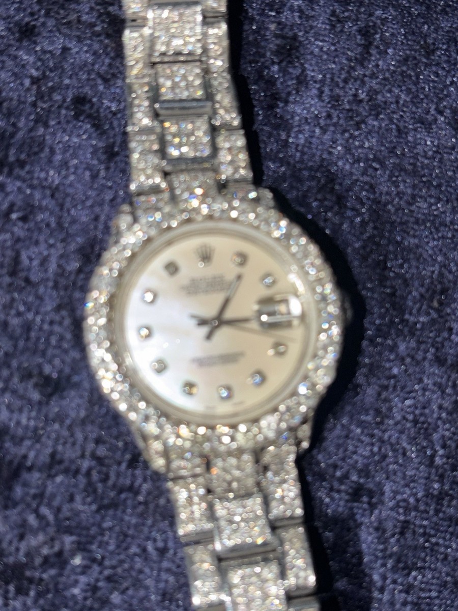 Rolex Oyster Perpetual Datejust 36mm Steel Mens Watch Iced 8ct Diamond 116200 View 2