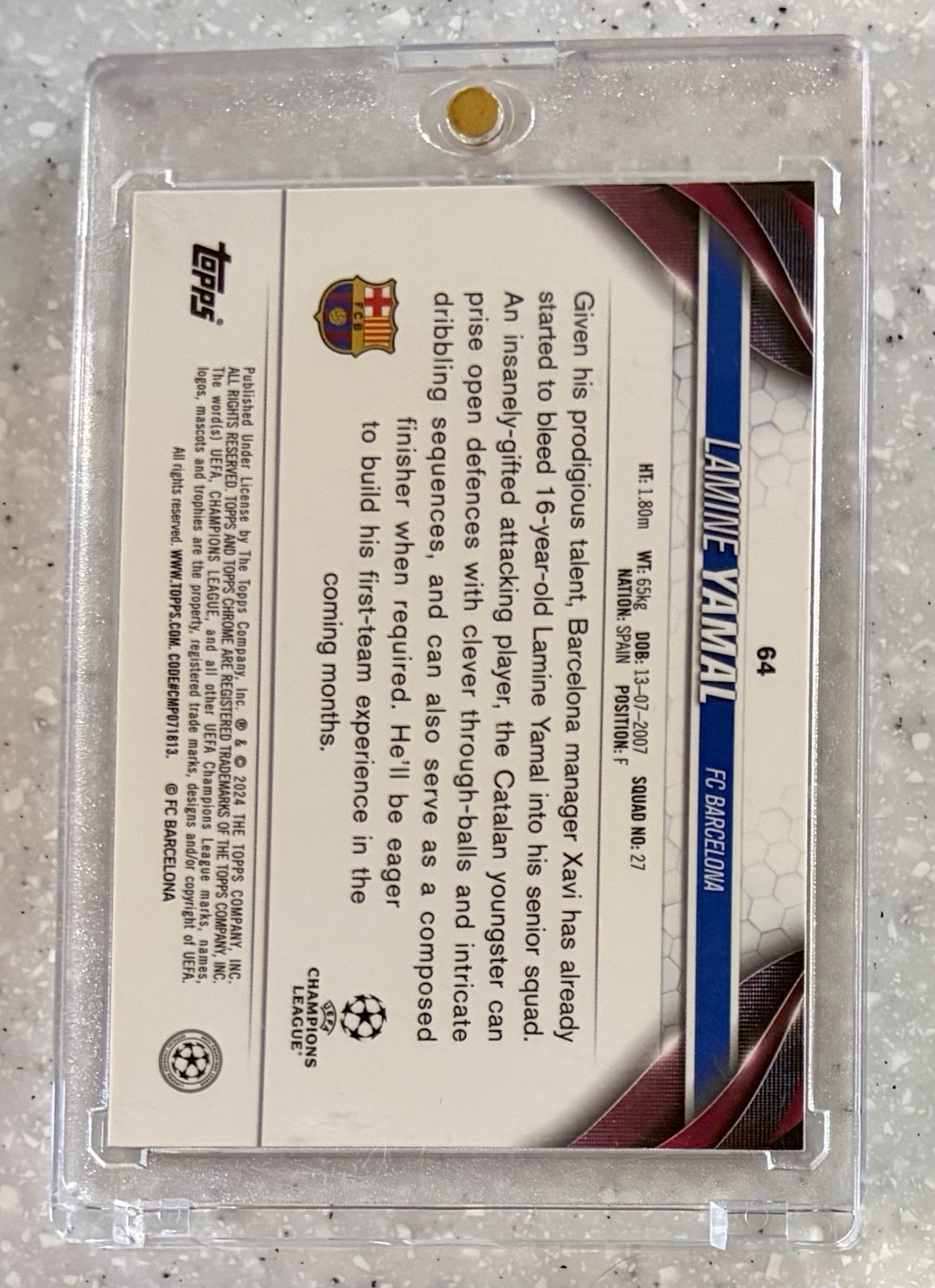 2023-24 Topps Chrome UEFA UCC Lamine Yamal #64 RC Rookie [Base] Barcelona NM view 2