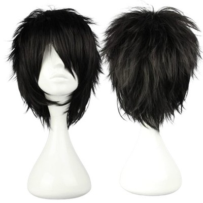 Short Black Spiky Fluffy Cosplay Wig | Heat Resistant Synthetic Hair Emo Style