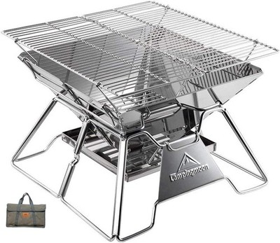 Portable Campfire BBQ Grill 14 Inch Stainless Steel Folding Fire Pit