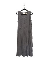 Vintage 90s Sleeveless Button-Front Tea-Length Dress with Floral Print