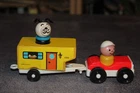 Vintage 1968 Fisher Price Little People Wood Camper #686 w/ Boy & Dog,Vehicle