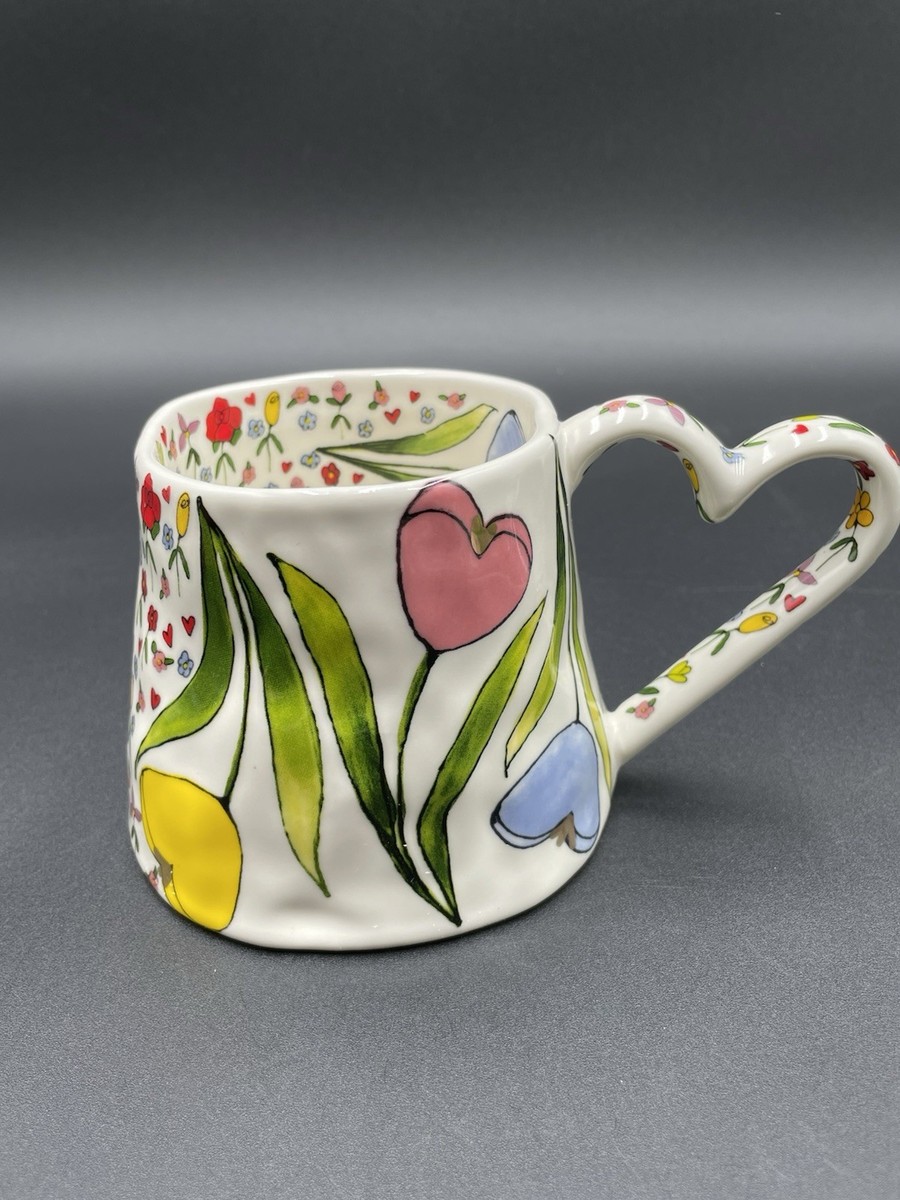 Anthropologie The Mud Fairy Blooming Hearts Stoneware Mug White