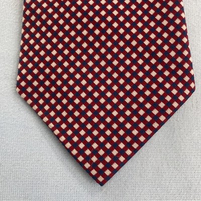 Vtg 1970s Woven Neck Tie MCM Check Plaid Patriotic Jacquard Red White Blue 4x55
