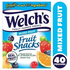 Welch's Fruit Snacks, Mixed Fruit Gluten Free, Bulk Pack 0.8 oz (40 pouches)