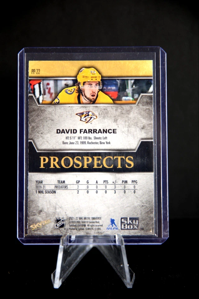2021-22/21-22 UD SKYBOX METAL UNIVERSE DAVID FARRANCE PREMIUM PROSPECTS # PP-22 - Image 2 of 2